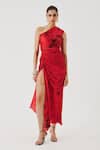 Buy_Aroka_Red Modal, Satin One Shoulder Rosie Draped Dress _at_Aza_Fashions