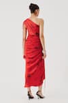 Shop_Aroka_Red Modal, Satin One Shoulder Rosie Draped Dress _at_Aza_Fashions