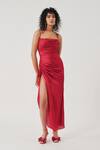 Aroka_Red Modal, Satin Cowl Neck Cherry Dress _Online_at_Aza_Fashions
