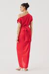 Shop_Aroka_Red Modal, Satin One Shoulder Renaissace Blouse _at_Aza_Fashions