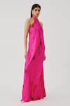 Buy_Aroka_Pink Modal, Satin Halter Neck Bellarose Dress _at_Aza_Fashions