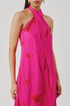 Aroka_Pink Modal, Satin Halter Neck Bellarose Dress _Online_at_Aza_Fashions