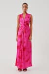 Buy_Aroka_Pink Modal, Satin V-neck Kiara Draped Dress _at_Aza_Fashions