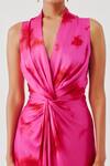 Buy_Aroka_Pink Modal, Satin V-neck Kiara Draped Dress _Online_at_Aza_Fashions