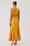 Shop_Aroka_Mustard Modal, Satin V-neck Rumba Ruffled Dress _at_Aza_Fashions