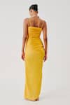 Shop_Aroka_Yellow Modal, Satin Cowl Neck Sunny Spagetti Draped Dress _at_Aza_Fashions