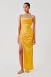 Buy_Aroka_Yellow Modal, Satin Cowl Neck Sunny Spagetti Draped Dress _at_Aza_Fashions