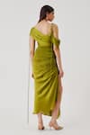 Shop_Aroka_Olive Green Modal, Satin One Shoulder Ruched Dress _at_Aza_Fashions