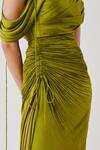 Shop_Aroka_Olive Green Modal, Satin One Shoulder Ruched Dress _Online_at_Aza_Fashions