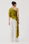 Shop_Aroka_Olive Green Smocking Off-, One Pisa Asymmetric Top _at_Aza_Fashions