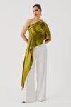 Buy_Aroka_Olive Green Smocking Off-, One Pisa Asymmetric Top _at_Aza_Fashions