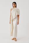 Buy_Aroka_Ivory Smocking, Embroidery Off-, One Pisa Asymmetric Top _at_Aza_Fashions