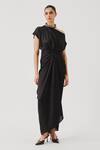 Buy_Aroka_Black Modal, Satin One Shoulder Renaissance Blouse _at_Aza_Fashions