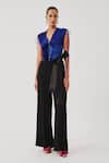 Buy_Aroka_Blue Modal, Satin, Velvet V-neck Veronica Corset _at_Aza_Fashions
