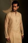 Buy_Charkhee_Beige Chanderi, Voile, Poplin Embroidery Mul Kurta And Bundi Set _Online_at_Aza_Fashions