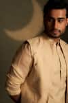 Shop_Charkhee_Beige Chanderi, Voile, Poplin Embroidery Mul Kurta And Bundi Set _Online_at_Aza_Fashions