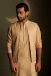 Charkhee_Beige Chanderi, Voile, Poplin Embroidery Mul Kurta And Bundi Set _at_Aza_Fashions