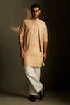 Buy_Charkhee_Beige Chanderi, Voile, Poplin Embroidery Mul Kurta And Bundi Set _at_Aza_Fashions