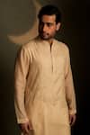 Buy_Charkhee_Beige Chanderi, Voile, Poplin Embroidery Mul Kurta And Bundi Set _Online_at_Aza_Fashions