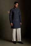 Buy_Charkhee_Navy Chanderi, Voile, Poplin Embroidery Mul Kurta With Pant _at_Aza_Fashions