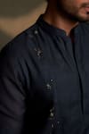 Charkhee_Navy Chanderi, Voile, Poplin Embroidery Mul Kurta With Pant _at_Aza_Fashions
