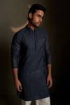 Buy_Charkhee_Navy Chanderi, Voile, Poplin Embroidery Mul Kurta With Pant 