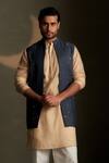 Shop_Charkhee_Beige Chanderi, Voile, Poplin Embroidery Mul Bundi Kurta Set _Online_at_Aza_Fashions
