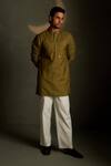 Buy_Charkhee_Olive Green Chanderi, Voile, Poplin Embroidery Mul Kurta With Pant _at_Aza_Fashions