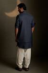 Shop_Charkhee_Navy Chanderi, Voile, Poplin Embroidery Moon Pattern Bundi Kurta Set _at_Aza_Fashions