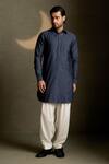 Shop_Charkhee_Navy Chanderi, Voile, Poplin Embroidery Moon Pattern Bundi Kurta Set _Online_at_Aza_Fashions