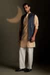 Shop_Charkhee_Navy Voile Embroidery Moon Pattern Jacket _at_Aza_Fashions