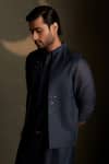 Charkhee_Blue Chanderi, Voile Embroidery Moon Pattern Bundi _Online_at_Aza_Fashions