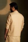 Shop_Charkhee_Beige Chanderi, Voile Embroidery Cresent Moon Pattern Bundi _at_Aza_Fashions