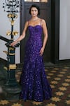 Shop_Mishru_Purple Tulle Embroidery, Sequins Sweetheart Neck, Round Cassia Gown With Cape _at_Aza_Fashions