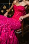 Shop_Mishru_Fuchsia Satin, Tulle Applique, Embroidery, Sequins Sienna Corset With Skirt _Online_at_Aza_Fashions