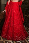 Mishru_Red Organza Embroidery, Sequins, Applique Scoop Neck Emma Lehenga Set _Online_at_Aza_Fashions