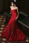 Buy_Mishru_Red Tulle Embroidery, Sequins Sweetheart Neck, Open Esme Corset And Skirt Set _Online_at_Aza_Fashions