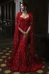 Shop_Mishru_Red Tulle Embroidery, Sequins Sweetheart Neck, Open Esme Corset And Skirt Set _Online_at_Aza_Fashions