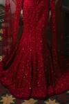 Mishru_Red Tulle Embroidery, Sequins Sweetheart Neck, Open Esme Corset And Skirt Set _at_Aza_Fashions