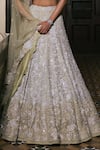 Mishru_Green Tulle Embroidery, Sequins Boat Neck Meira Lehenga Set _Online_at_Aza_Fashions