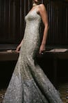 Buy_Mishru_Green Organza Embroidery Square Neck Claire Gown _Online_at_Aza_Fashions