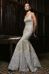 Shop_Mishru_Green Organza Embroidery Square Neck Claire Gown _Online_at_Aza_Fashions