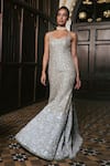 Mishru_Green Organza Embroidery Square Neck Claire Gown _at_Aza_Fashions