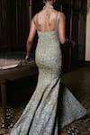 Shop_Mishru_Green Organza Embroidery Square Neck Claire Gown _at_Aza_Fashions