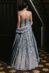Shop_Mishru_Gray Tulle Embroidery, Sequins Bandeau Neck Avira Lehenga Set _at_Aza_Fashions