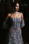Mishru_Gray Tulle Embroidery, Sequins Bandeau Neck Avira Lehenga Set _Online_at_Aza_Fashions
