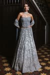 Buy_Mishru_Gray Tulle Embroidery, Sequins Bandeau Neck Avira Lehenga Set _Online_at_Aza_Fashions