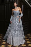 Mishru_Gray Tulle Embroidery, Sequins Bandeau Neck Avira Lehenga Set _at_Aza_Fashions