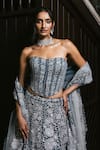 Buy_Mishru_Gray Tulle Embroidery, Sequins Bandeau Neck Avira Lehenga Set 