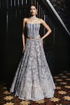 Buy_Mishru_Gray Tulle Embroidery, Sequins Bandeau Neck Avira Lehenga Set _at_Aza_Fashions
